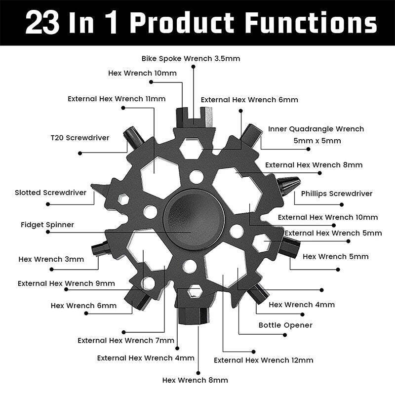 Snowflake Multi-Tool & Fidget Spinner, for Outdoor, Travel, Camping