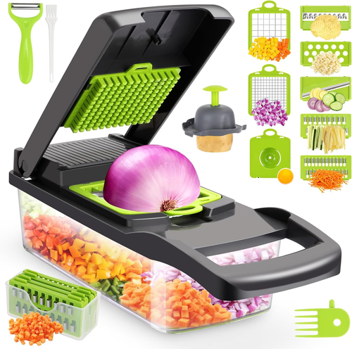 💥Last Day $29.99!🥗Multifunctional 13-in-1 Food Choppers Onion Chopper Vegetable Slicer Cutter Dicer Veggie chopper with 8 Blades