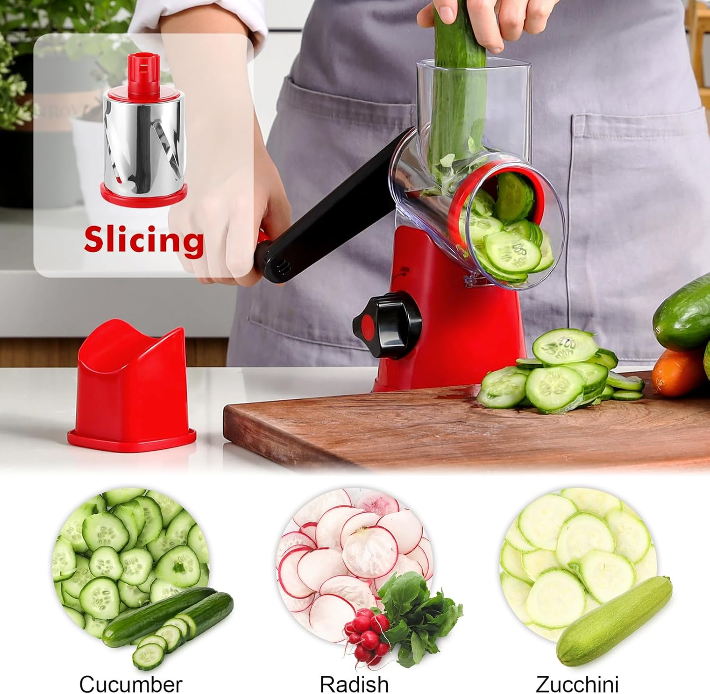 🔥Last Day $29.99!🥔Kitchen Grater Vegetable Slicer with 3 Drum Blades🥗