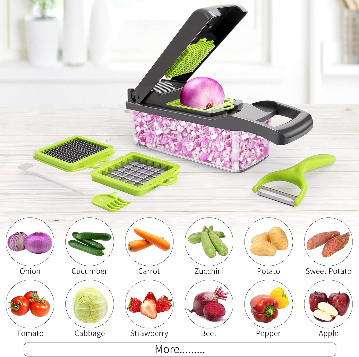💥Last Day $29.99!🥗Multifunctional 13-in-1 Food Choppers Onion Chopper Vegetable Slicer Cutter Dicer Veggie chopper with 8 Blades