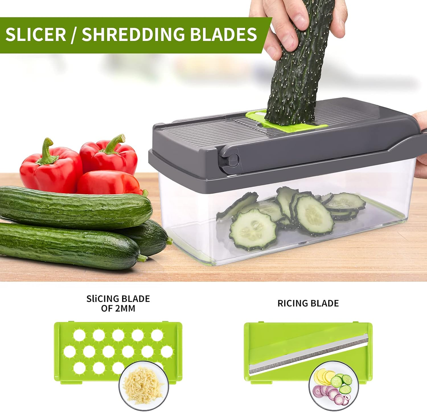💥Last Day $29.99!🥗Multifunctional 13-in-1 Food Choppers Onion Chopper Vegetable Slicer Cutter Dicer Veggie chopper with 8 Blades