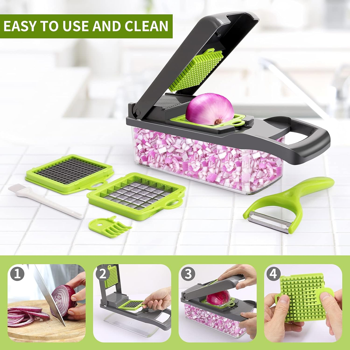 💥Last Day $29.99!🥗Multifunctional 13-in-1 Food Choppers Onion Chopper Vegetable Slicer Cutter Dicer Veggie chopper with 8 Blades