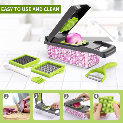 💥Last Day $29.99!🥗Multifunctional 13-in-1 Food Choppers Onion Chopper Vegetable Slicer Cutter Dicer Veggie chopper with 8 Blades