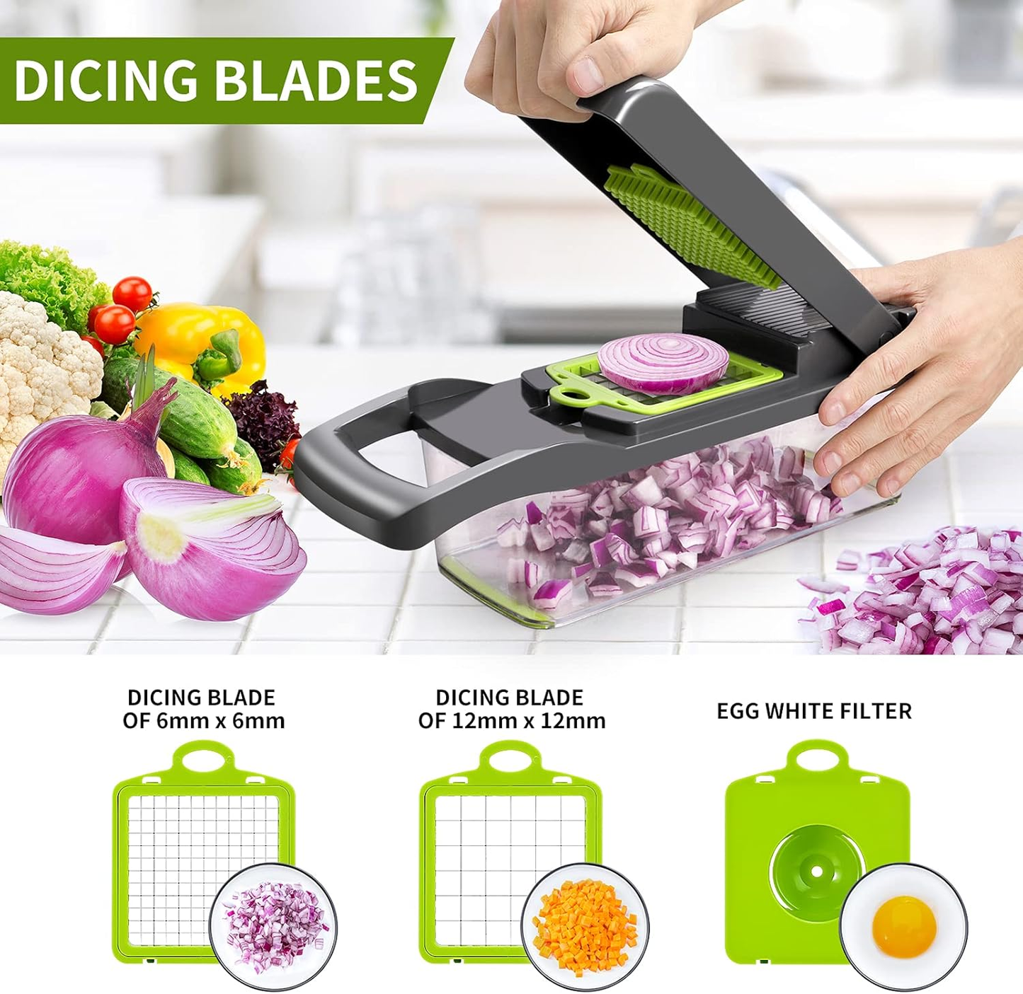 💥Last Day $29.99!🥗Multifunctional 13-in-1 Food Choppers Onion Chopper Vegetable Slicer Cutter Dicer Veggie chopper with 8 Blades